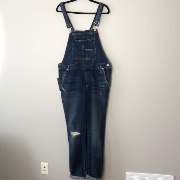 Silver Jeans Denim - Silver blue denim distressed slim bibbed overall M